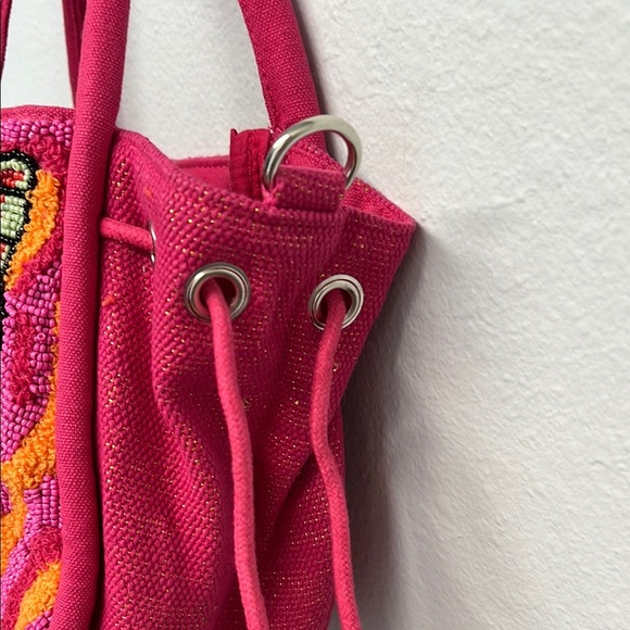 American & Beyond | Pink Butterfly Beaded Tote/Bucket Bag w/Crossbody Strap - Picture 5 of 16